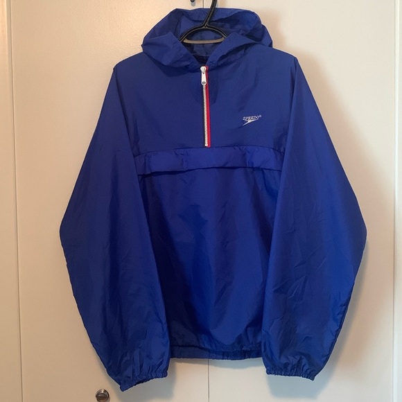 Vintage 90s Speedo Blue Rain Windbreaker Pull Over Jacket Size Men’s Medium - Picture 1 of 9